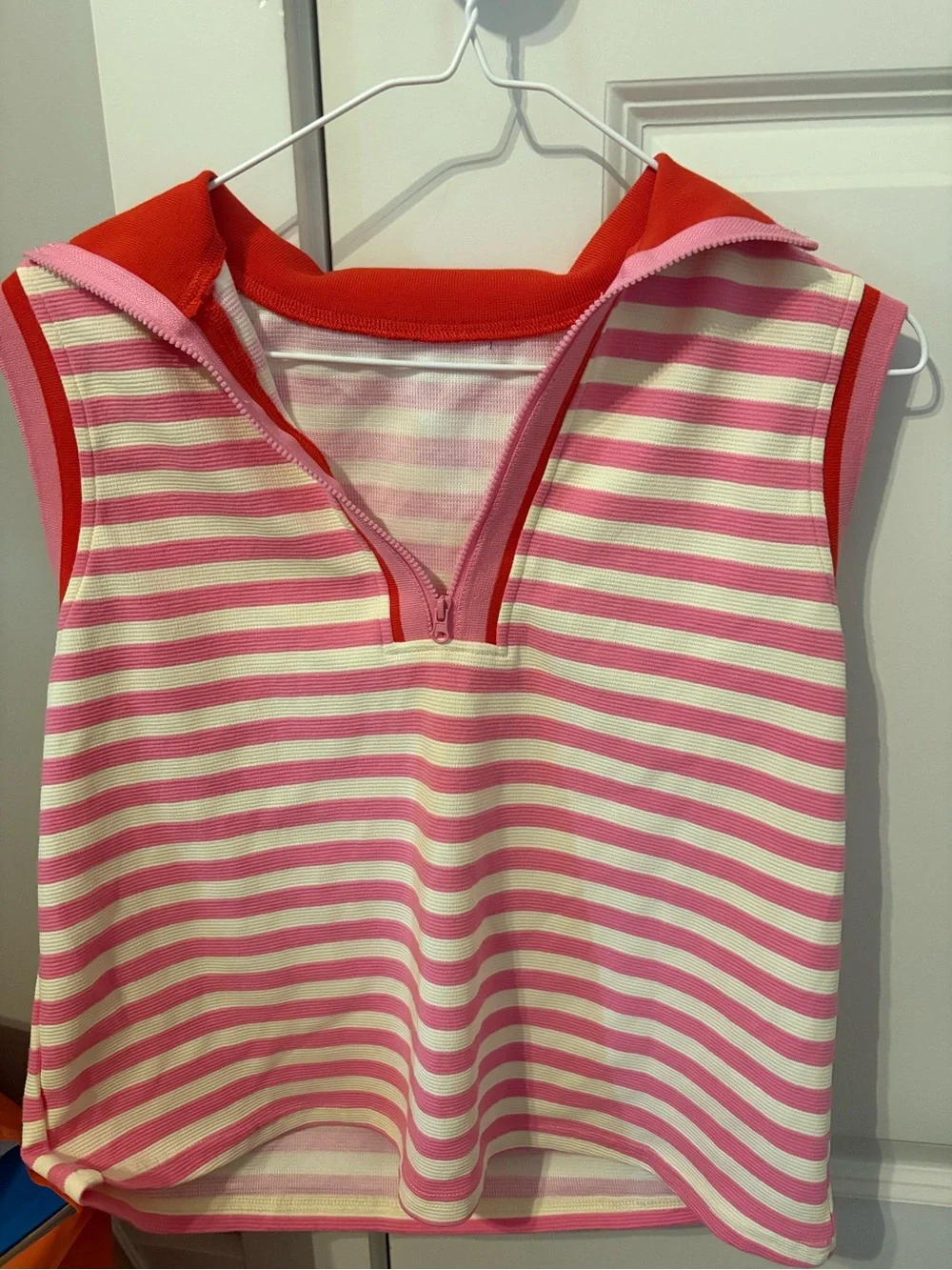 Sleeveless Pink & White Striped Polo Tank and Skirt Set